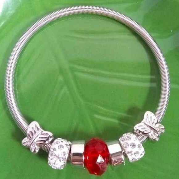 Spring Band Bright Red Bead Stretch Bracelet - Picture 1 of 4